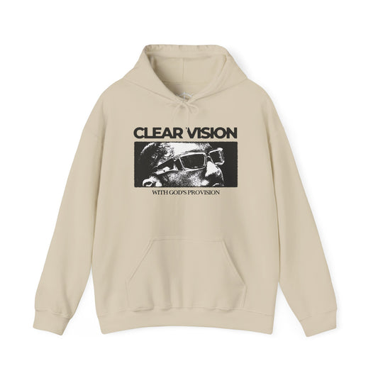 Clear Vision Hoodie — 'With God's Provision' Graphic Pullover, Back 'Everything Will Be OK'