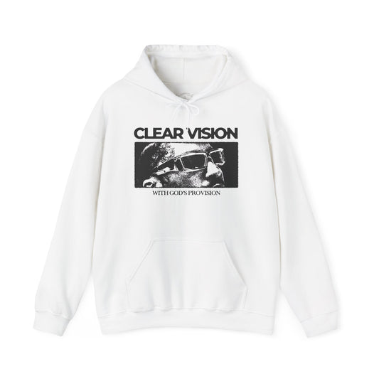 Clear Vision Hoodie — 'With God's Provision' Graphic Pullover, Back 'Everything Will Be OK'
